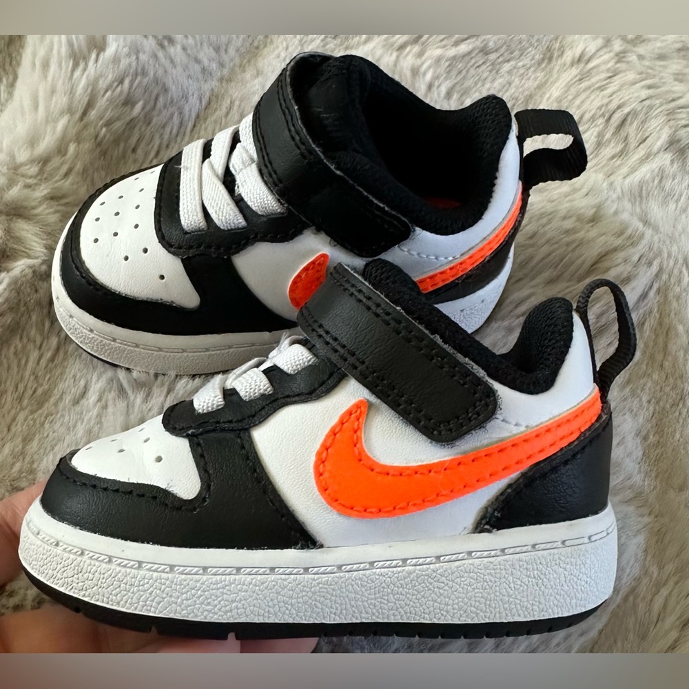 Nike Court Borough Low White Black Orange size 3C baby